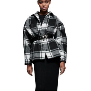Zara Wool Blend Plaid Oversized Heavy Flannel Jacket Shacket Shirt Size XS